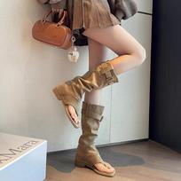 Maillard open-toed pinch cold boots hottie pantyhose boots bohemian beach roman sandals premium boots 35 chaki