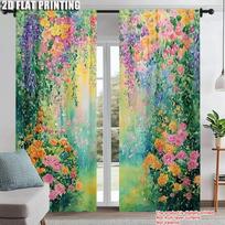 Colorful Floral Plant Printed Window Curtain Living Room Bedroom Home Decor Design Privacy Protection Curtains Set Of 2 Made Polyester Great W100*H70(CM)-Grommet top&2PCS