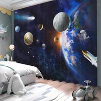 New Blackout Drape Panels Panel Cartoon Earth Planet Space Astronaut Rocket Printed Design High Shading Curtain Children's Room Living Room Drapes W55 X H120cm X 2&HOOK