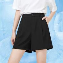 Women's Summer High Waist Black Ice Silk Shorts - Versatile, Slimming, Wide-Leg Design XL juoda