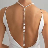Ins Sexy Baroque Shaped Pearl Back Chain  Clavicle Choker Simple Imitation Pearl Tassel Long Necklaces for Women