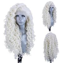 AIMEYA Ginger Orange Long Curly Lace Wig Cosplay Wig Halloween Synthetic Long Hair Role Play Wig for Women Girls Lace Front Wig (Platinum,26inches&1 PC) platina