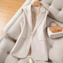 New Korean Style Spring Fashion Back Split Sleeveless Suit Vest Formal Casual Waistcoat for Women M smėlis