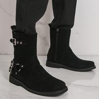 Men's High-Top Pointed Toe Leather Boots, British Style, Mid-Calf Buckle, Formal & Casual 43