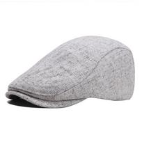 Unisex Cotton-Linen Duckbill Cap: Breathable All-Season Beret - British Casual, Artistic, Retro Flat Cap for Spring & Autumn One Size pilkšvai balta