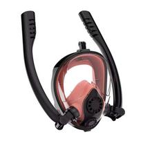 Dive Mask & Snorkel: Dual Tube PC Material, Soft, Safe, Anti-Choking, Anti-Fog for Free Diving Adult Large koralų raudonos spalvos/juoda