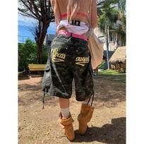 Women's Retro Camouflage Letter Print Denim Shorts - Loose-Fit, Multi-Pocket, Wide-Leg 5-inch Summer Casual Wear 3X-Large kamufliažas