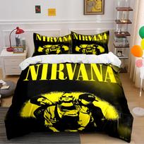 Nirvana Band Black & Yellow Bedding Set Bedding set (1 duvet cover, 2 pillowcases, duvet not included) 135x200cm