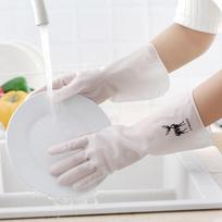 1 pora guminių permatomų indų plovimo pirštinių, atsparių vandeniui virtuvės plovimui, rūbų plovimui indų plovimui plastiko valymui namų ruošos pirštinės S white