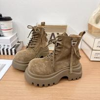 Autumn new matte thick-soled Martin boots women's retro big-headed locomotive short boots 35 chaki