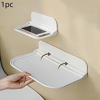 1pc No-Drill Wall-Mounted Folding Shelf - Durable Plastic Foldable Storage Rack for Bathroom, Kitchen, Bedroom, Office Accessories