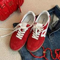 Soft leather version~ retro red German training shoes women's 2025 new color matching platform Forrest Gump shoes casual sports board shoes 35 raudona