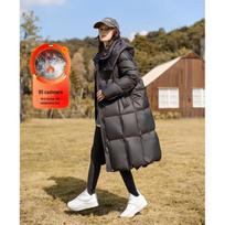 DeMana Women's 90% Duck Down Hooded Mid-Length Puffer Jacket L juoda