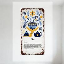 Swedish Fika Art Vintage Folk Metal Tin Sign, Coffee Tea Break Decor for Home Cafe Bar Man Cave, Rustic Weathered Brown Border T 20x30cm（7.8x11.8inch）
