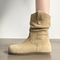 Fashion Women Ankle Boots Casual Flats Shoes Suede New 2025 Trend Woman Sneakers Pleated Fashion Winter Snow Boots Walking Botas Mujer 35 chaki