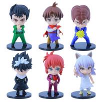 6pcs/Set Anime Figure YuYu Hakusho Yuusuke Urameshi Kurama Fleeting Shadow PVC Cute Q-version Model Children's Gift Toys 9-11CM No box