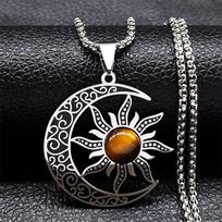 Witch Moon Sun Pentagram Necklace Stainless Steel Stone Occult Luna Crescent Wicca Necklaces Jewelry collares acero inoxidable