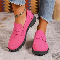 Women's Wide Width Platform Loafers, Chunky Heel British Style Flats, Vintage Casual Shoes for Women 36 rožinė raudona spalva