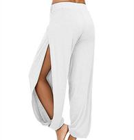 Summer High Slit Haren Pants for Women Sports Yoga Pants Solid Loose Hippie Harem Wide Leg Pants Trousers S balta