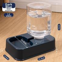 Didelės talpos katės šuns vandens dozatorius šėryklos rinkinys Plastikinis integruotas maisto dubenėlis augintiniui Dark Blue Water