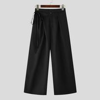 INCERUN Men Bandage Zip-up Waist Long Wide Leg Pants Casual Pockets Trousers XL juoda