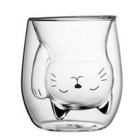 Adorable Cat Glass Coffee Mug, Double-Walled Milk Cup for Breakfast, Coffee, Juice, Holiday Gifts, Reusable Oval Glass Drinkware 200ml