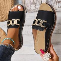 Women's Platform Open-Toe Mid-Heel Fashion Comfortable Sandals, Elegant Retro Sandals for Outdoor Travel, Suitable for Beach Wear, Solid Color Sandal 36 juoda