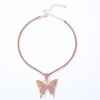 Statement Butterfly Tennis Chain Necklace Choker for Women Crystal Rhinestone Pendant Necklace Chain Jewelry Christmas Present B-Rose Gold
