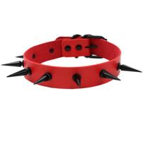 Exaggerated Spiked Choker Collar Women Pu Leather Choker Necklace Punk Gothic Cosplay Accessories Halloween Jewelry Gift raudona