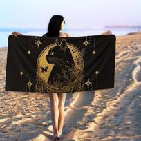 Gothic Black Cat Beach Towel, Witchy Cats Sand Beach Towels Gifts for Cat Lovers Women Men Adults, Gothic Black Cats Quick Dry W30*H60(CM)