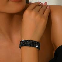 Elastic Stretch Bracelet Wide Band Adjustable Fit Multi-Row Crystal Accent Design Comfortable Wear Durable Material Suitable for Daily Use One Size juoda