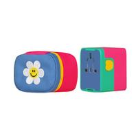 Wiggle Wiggle Universal Travel Adapter Set with USB-C & USB-A Worldwide Multi Plug (Pink & Blue) Pink&Blue