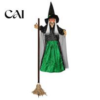 Animated Halloween Witch Decorations 180cm Props, Flying Decoration with Scary Sounds & Lights, Wicked Garden Ornaments for Yard Lawn, Haunted žalia