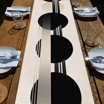 Modernus geometrinis juodai baltas apskritimų ir dryželių staltiesės takelis, minimalistinis valgomojo stalo dekoras, pagerinkite namų stalo estetiką 40x140cm black