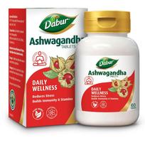 Dabur Ashwagandha Tablets 60 Count | Stress Relief & Energy Support | Immunity Booster Supplement | Antioxidant Protection | Wellness Ayurvedic Herbs