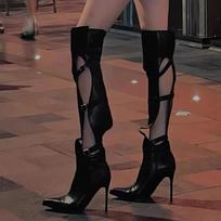 Fashion High Heels Pointed Toe High Boots Sexy Dress Women Shoes Brand Over The Knee Hollow Boots 2025 Trend New Party Pumps Botas Mujer 35 juoda