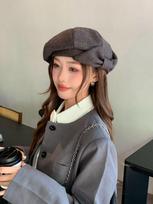 2025 Large Bow Beret for Women: Summer/Autumn Painter Style for Larger Head, Slim Face Effect One Size pilka spalva
