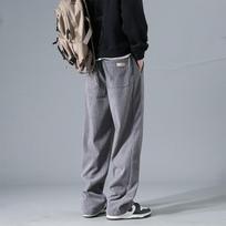 Corduroy Pants Men's Spring and Autumn Trendy Straight Retro Versatile Loose Wide-leg Casual Trousers L pilka spalva