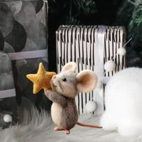 Felt Mice Statue Handmade Wool Animal Sculpture Miniature Figurine Star Ornament Giftable Style B