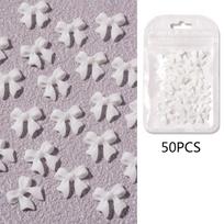 50pcs/pack Cute Bowknot Nail Art Decorations 3D Resin Ribbon Simple Manicure Accessories DIY Crafts Supplies