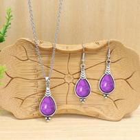Hot Sale Earrings Necklace Set Cracked Stone Inlaid Stylish Simple Ethnic Style Accessories
