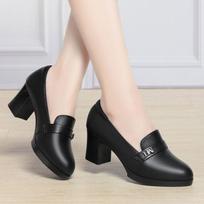 Women's Soft Leather Block Mid-Heel Loafers Long-Standing Comfort Office Commute Slimming Versatile Women's Shoes 34EU/CN35 juoda