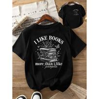 Womens Crew Neck Front and Back Printed Short Sleeve Top I LIKE BOOKS More Than I Like People Casual Comfortable Classic Summer Essential S juoda