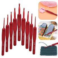 Red Crochet Hooks Needle Silicone Handle Aluminum Crochet Needle Set DIY Knitting Needles For Sweater Weave Sewing Knitting Tool White