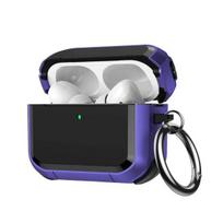 Ausinių dėklas AirPods Pro 3 įkrovimo dėklui Nešiojamas smūgiams atsparus belaidžių ausinių apsauginis dangtelis Visą paviršių dengiantis korpuso apvalkalas su metaliniu žiedu for AirPods 3 violetinė