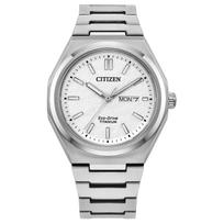 CITIZEN Integruotas Super Titanium™ 100m atsparus vandeniui Saulės energija maitinamas kvarcinis mechanizmas Super Titanium apyrankė AW0130-85A White Dial white