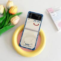 Korean Cute Happy Pattern Phone Case For Samsung Galaxy Z Flip 6 5 3 4 Transparent Hard Folding Fundas Shockproof Galaxy Z Flip5