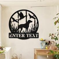 Metal Wall Art Forest Birds Hunting Dog Welcome Sign Custom Text Address Round Plaque
