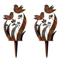 2 Pcs Bird And Wildflower Metal Garden Stake Vintage Rust Outdoor Plant Stake Decorative Yard Art for Patio Lawn Porch 2pcs