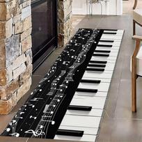 Piano Runner Hallway Rug, Black and White Piano Keyboard Notes Notebook Indoor Rug Non-Slip Washable Carpet, Dining Room Carpets 40x120CM